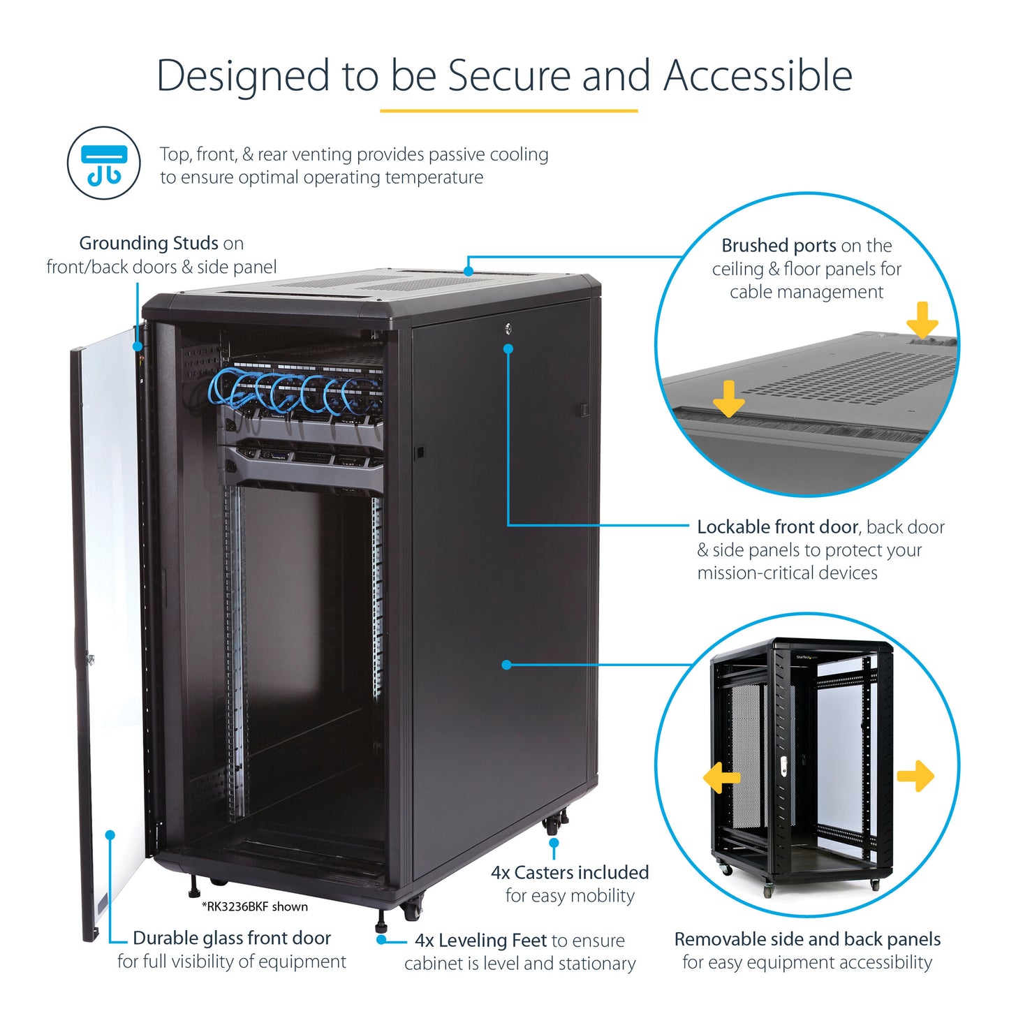 StarTech.com 25U Enterprise-Grade Server Rack Cabinet, 19in Enclosed 4-Post Rack with 33in (83cm) Mounting Depth and 1764lb (800kg) Weight Capacity