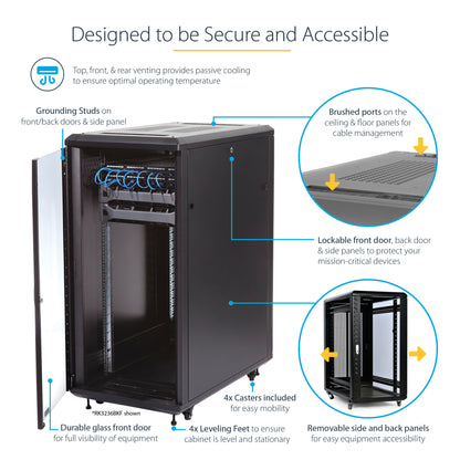 StarTech.com 25U Enterprise-Grade Server Rack Cabinet, 19in Enclosed 4-Post Rack with 33in (83cm) Mounting Depth and 1764lb (800kg) Weight Capacity