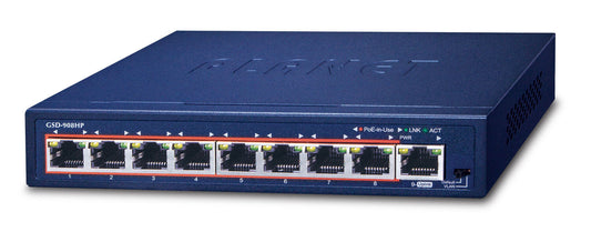 PLANET GSD-908HP network switch Unmanaged Gigabit Ethernet (10/100/1000) Power over Ethernet (PoE) Blue