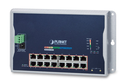 PLANET WGS-4215-16P2S network switch, Managed, 16-port, Power over Ethernet (PoE), black
