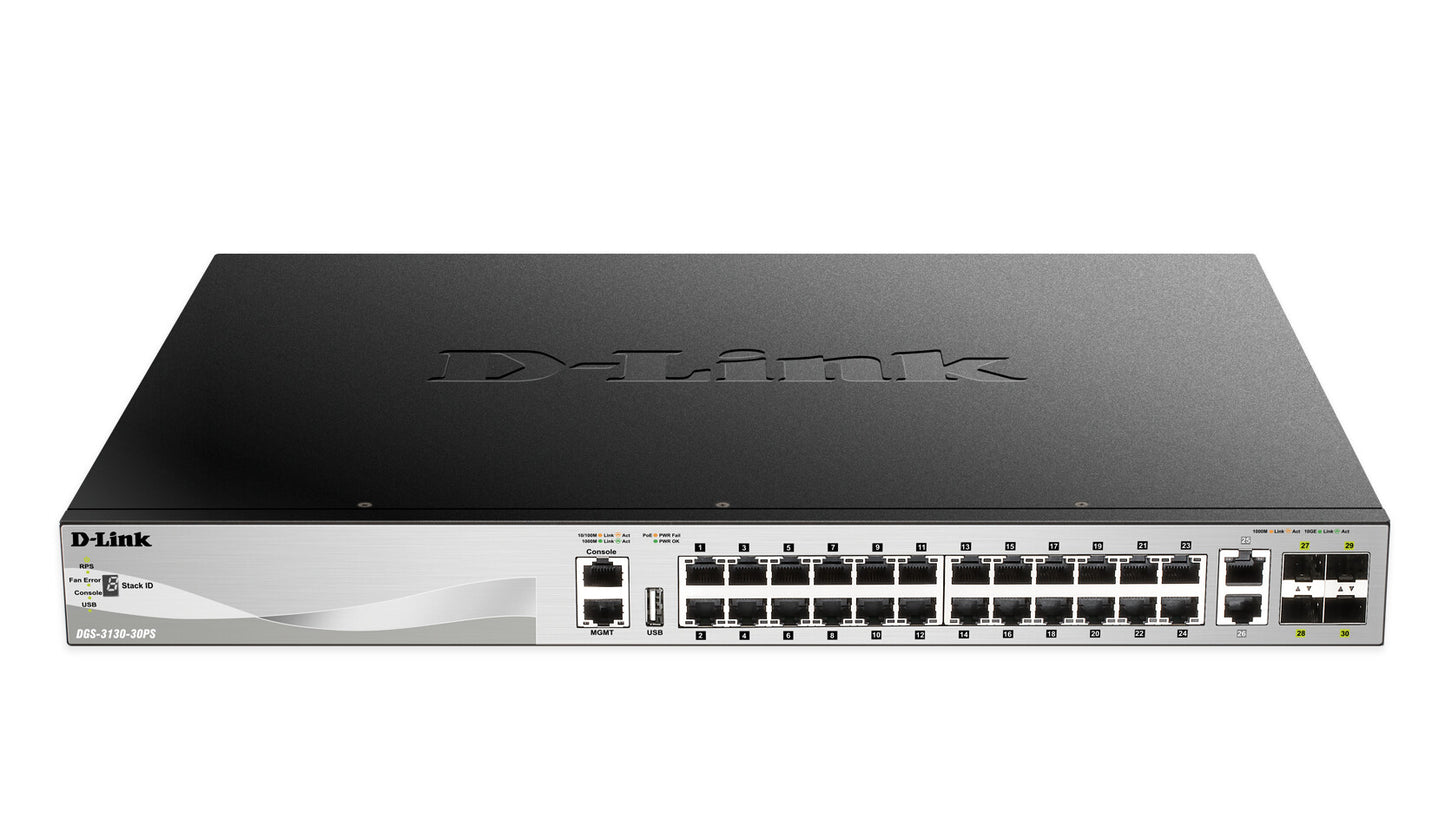 D-Link DGS-3130-30PS network switch Managed L3 Gigabit Ethernet (10/100/1000) Power over Ethernet (PoE) Black, Grey