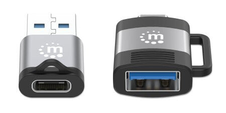 Manhattan 2-Piece USB-C/USB-A Adapter Set, USB 3.0 (aka USB 3.2 Gen 1), 5 Gbps, SuperSpeed USB, USB-C Male to USB-A Female and USB-C Female to USB-A Male, Black/Silver, Lifetime Warranty