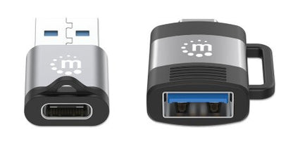 Manhattan 2-Piece USB-C/USB-A Adapter Set, USB 3.0 (aka USB 3.2 Gen 1), 5 Gbps, SuperSpeed USB, USB-C Male to USB-A Female and USB-C Female to USB-A Male, Black/Silver, Lifetime Warranty