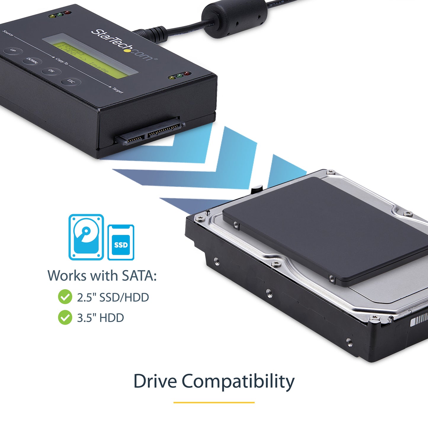 StarTech.com 1:1 Standalone Hard Drive Duplicator with Disk Image Manager For Backup and Restore, Store Several Disk Images on one 2.5/3.5" SATA Drive, HDD/SSD Cloner, No PC Required