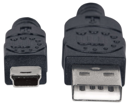 Manhattan USB-A to Mini-USB Cable, 1.8m, USB 2.0, 480 Mbps, Hi-Speed USB, Black, Lifetime Warranty, Equivalent to USB2HABM2M except 20cm shorter