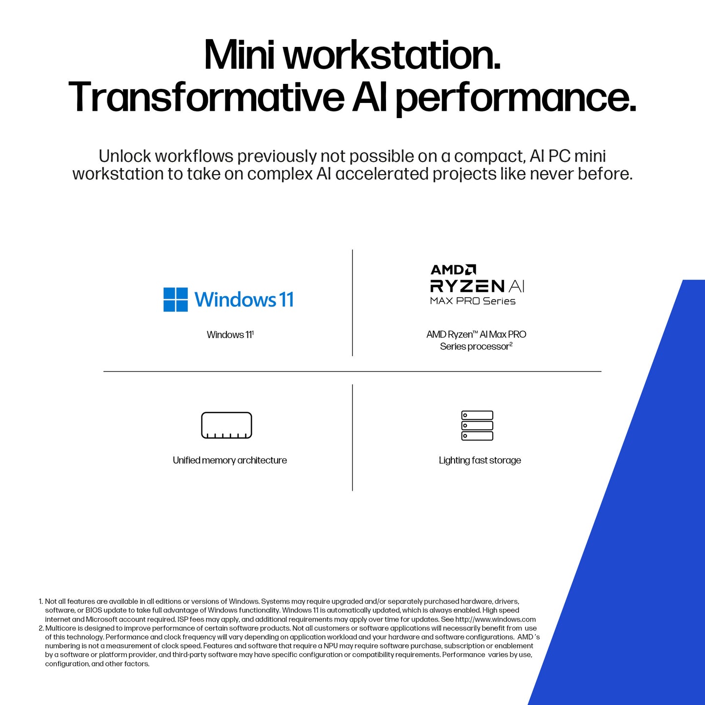 HP Z2 G1a Copilot+ PC AMD Ryzen AI Max+ PRO PRO 395 64 GB LPDDR5x-SDRAM 2 TB SSD Windows 11 Pro Mini PC Workstation AI Workstation, AI PC Black