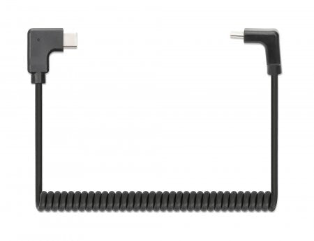 Manhattan USB-C to USB-C Charging Cable, 1m, Coiled Tangle-Resistant Design, Angled Connectors, Up to 60W Power Delivery, Ideal for Charging Cabinets/Carts, Charge Only - No Data Sync, Black, Lifetime Warranty