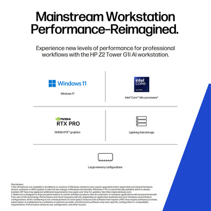 HP Z2 Tower G1i Intel Core Ultra 9 285K 32 GB DDR5-SDRAM 1 TB SSD NVIDIA RTX 2000 Ada Windows 11 Pro Workstation AI Workstation, AI PC Black