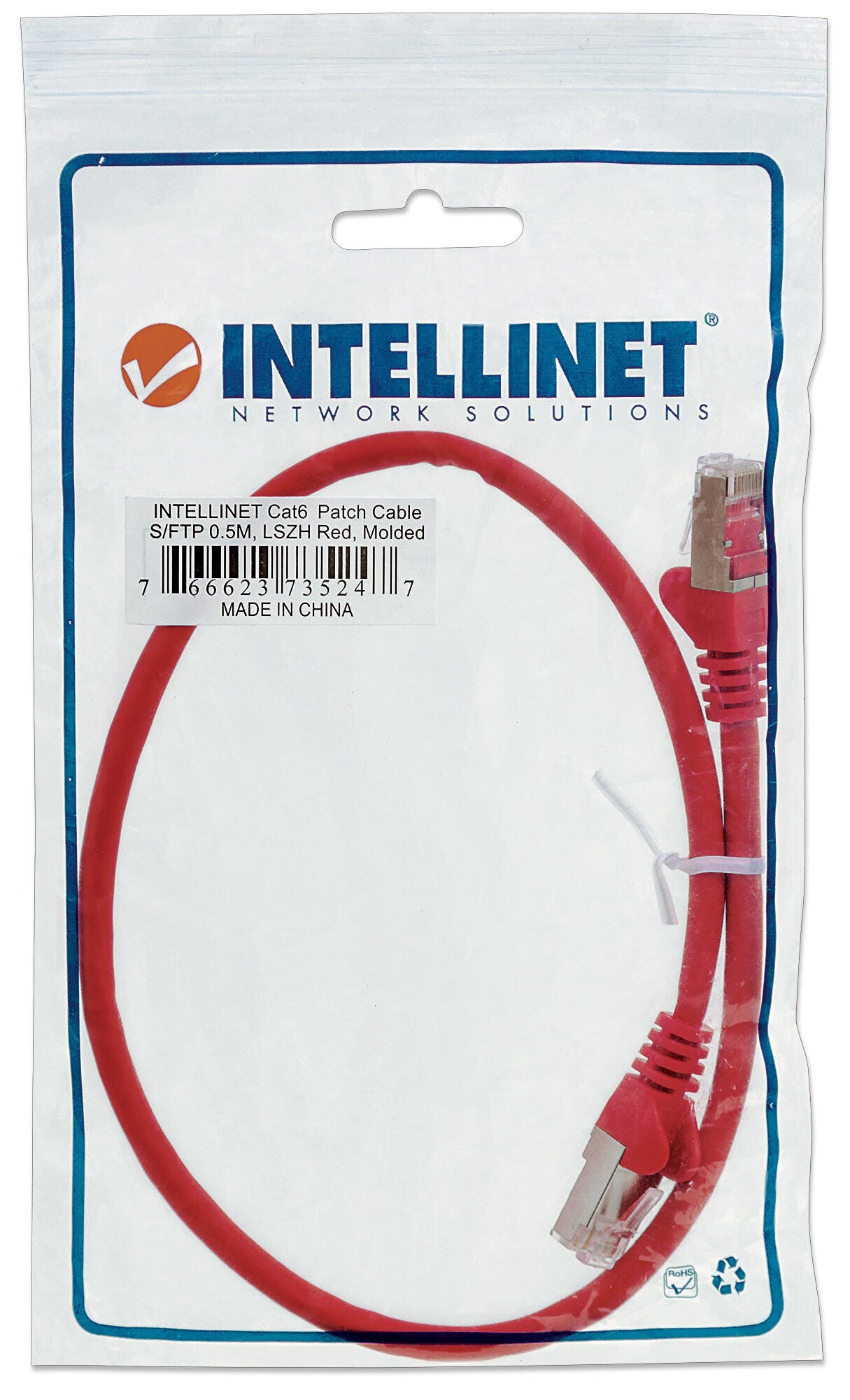 Intellinet Network Patch Cable, Cat5e, 15m, Red, CCA, SF/UTP, PVC, RJ45, Gold Plated Contacts, Snagless, Booted, Lifetime Warranty, Polybag