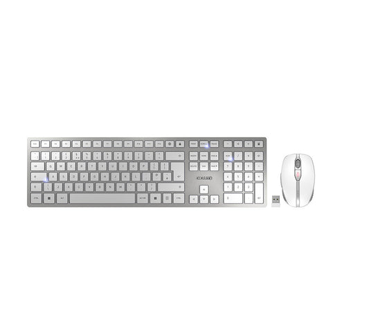 CHERRY DW 9100 SLIM keyboard Mouse included Universal RF Wireless + Bluetooth QWERTY UK English Silver