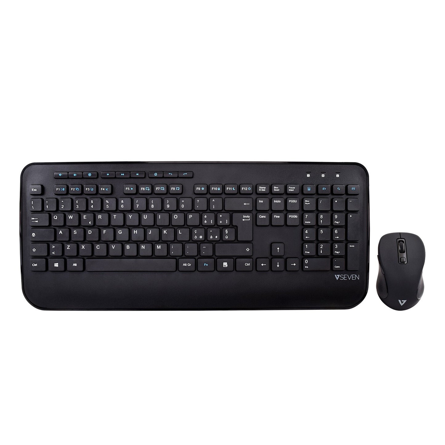 V7 CKW300IT Full Size/Palm Rest Italian QWERTY - Black, Professional Wireless Keyboard and Mouse Combo – IT, Multimedia Keyboard, 6-button mouse