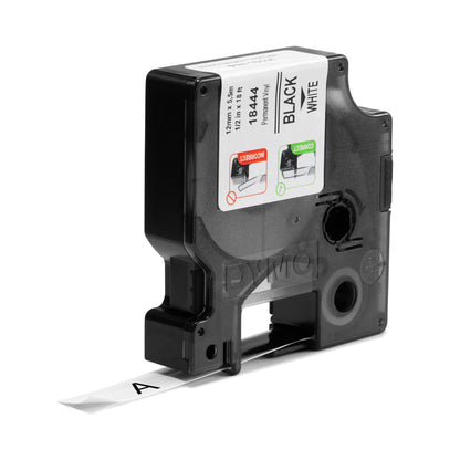 DYMO Rhino Industrial Vinyl Labels | 12 mm x 5.5 m | Black Print on White | Self-Adhesive | for Rhino & LabelManager Label Makers