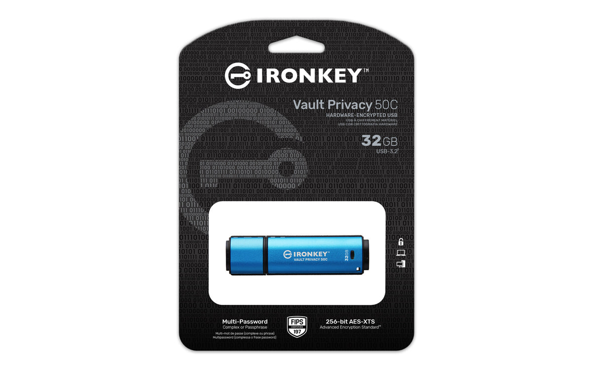 Kingston Technology IronKey 32GB USB-C Vault Privacy 50C AES-256 Encrypted, FIPS 197