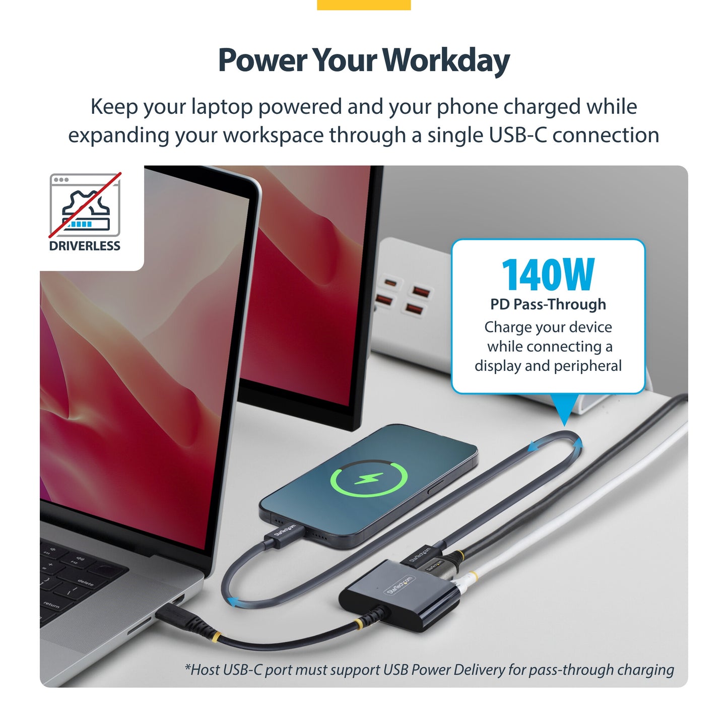 StarTech.com USB-C to HDMI Multiport Adapter with 140W PD Charging, 4K 60Hz HDMI, USB 5Gbps Hub, Mini Dock For MacBook / Dell / Thinkpad / HP / iPad / Tablets