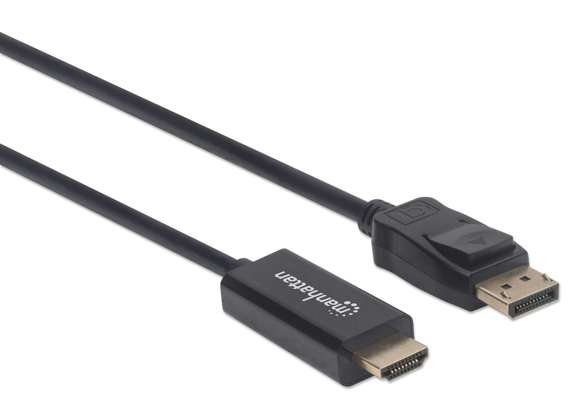 Manhattan DisplayPort 1.1 to HDMI Cable, 1080p@60Hz, 1.8m, DP With Latch, Black, Not Bi-Directional, Three Year Warranty