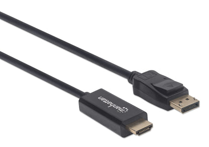 Manhattan DisplayPort 1.1 to HDMI Cable, 1080p@60Hz, 1.8m, DP With Latch, Black, Not Bi-Directional, Three Year Warranty