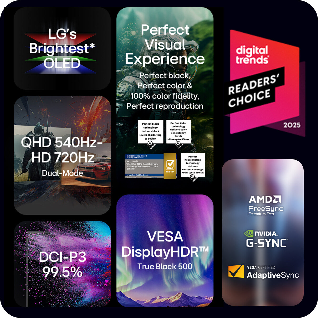 LG UltraGear GX7 WOLED 27-inch 4th Gen. QHD Gaming Monitorㅣ27GX790B with Dual-Mode(720Hz@HD, 540Hz@QHD), 0.02ms(GtG), DP2.1, VESA DisplayHDR™ True Black 500