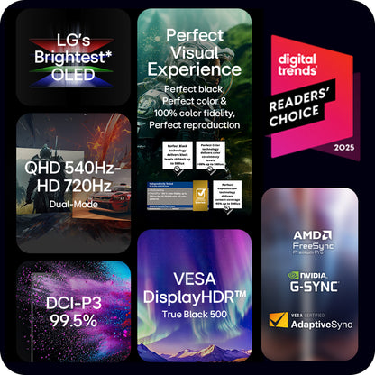 LG UltraGear GX7 WOLED 27-inch 4th Gen. QHD Gaming Monitorㅣ27GX790B with Dual-Mode(720Hz@HD, 540Hz@QHD), 0.02ms(GtG), DP2.1, VESA DisplayHDR™ True Black 500