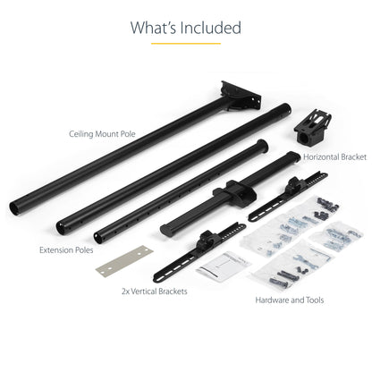 StarTech.com TV Ceiling Mount - Full-Motion Universal Hanging Single Screen Mount with Adjustable Telescopic Long Pole - Tilt / Swivel - VESA Bracket for 32”-75" Displays
