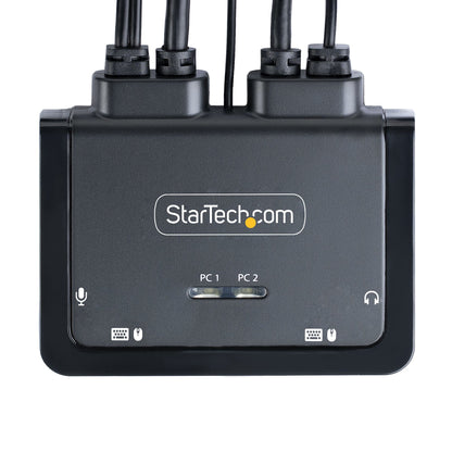 StarTech.com 2-Port Hybrid USB-C HDMI Cable KVM Switch, 4K 60Hz, Compact KVM with 6ft/1.8m USB-A/HDMI/Audio & 4ft/1.2m USB-C Integrated Host Cables, Bus Powered - Remote Push Button/Hotkey Switching