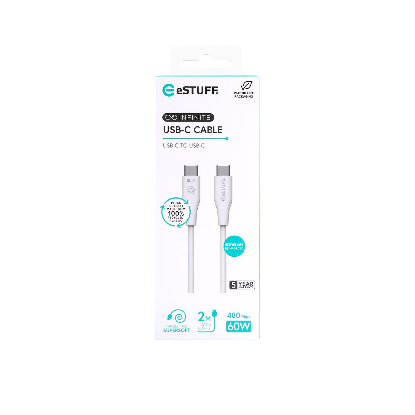 eSTUFF ES604270 USB cable USB 2.0 2 m USB C 60 W White
