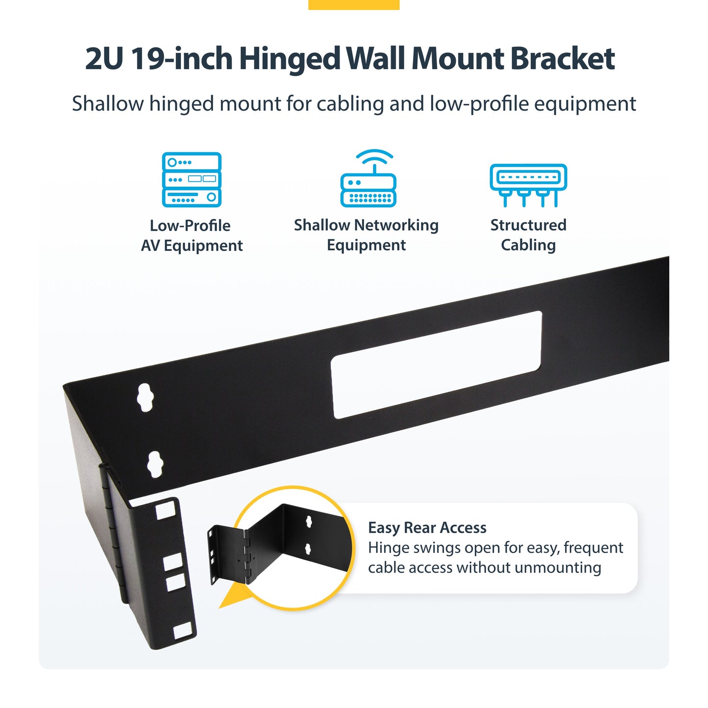 StarTech.com 2U Hinged Wall Mount Patch Panel Bracket - 6 inch Deep - 19" Patch Panel Swing Rack for Shallow Network Equipment- 22lbs