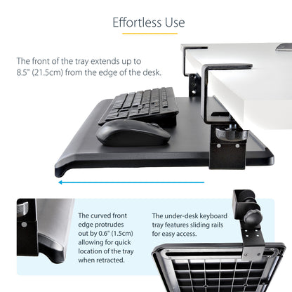 StarTech.com Under-Desk Keyboard Tray, Clamp-on Ergonomic Keyboard Holder, Up to 12kg (26.5lb), Sliding Keyboard and Mouse Drawer with C-Clamps, Height Adjustable Keyboard Tray (3.9/4.7/5.5 in) - TAA