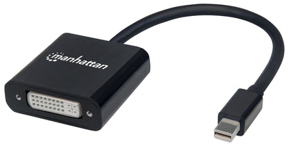 Manhattan Active Mini DisplayPort 1.2a to DVI-I Adapter, 4K@30Hz, 19.5cm, Male to Female, DVI-I Dual-Link Socket, Compatible with DVI-D, Black, Three Year Warranty