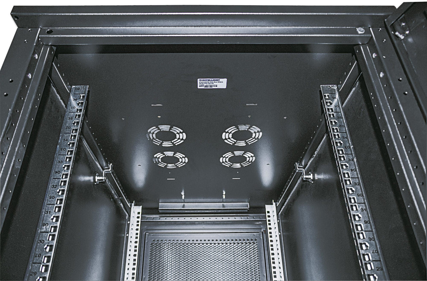 Intellinet 19" Server Cabinet - Free Standing, 36U, 600x1000mm (width x depth), Black, Flatpack, Max 1500kg, Multi-Point Door Lock, One Lock Per Side Panel, Usable Depth 123 to 773mm, IP20 rated, Rack, Steel
