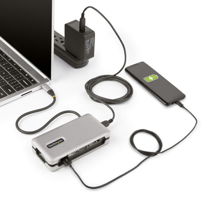 StarTech.com USB-C Multiport Adapter - HDMI/VGA - 4K 60Hz - 3-Port USB Hub - 100W Power Delivery Pass-Through - GbE - Travel Mini Docking Station w/ Charging - 1ft/30cm Wrap-Around Cable