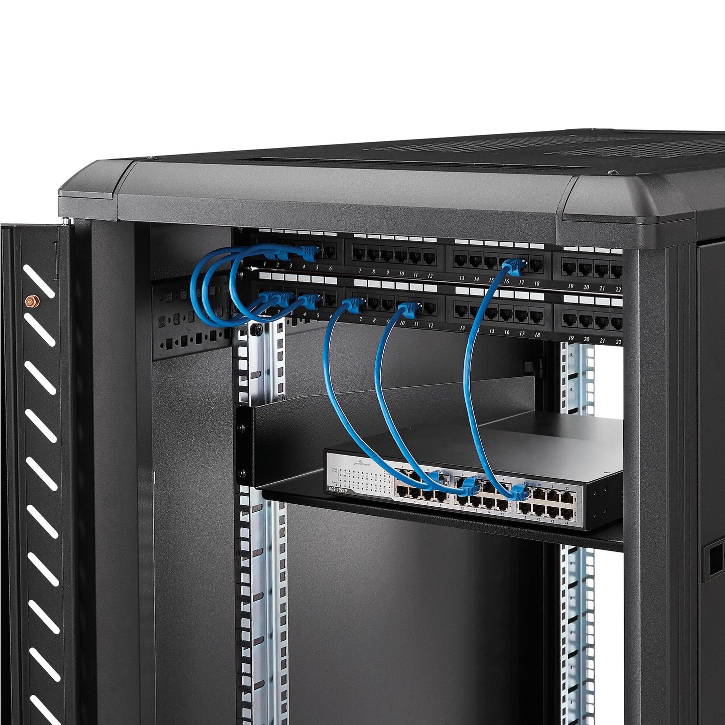 StarTech.com 2U Server Rack Shelf - Universal Rack Mount Cantilever Shelf for 19" Network Equipment Rack & Cabinet - Heavy Duty Steel – Weight Capacity 50lb/23kg - 22" Deep Tray, Black