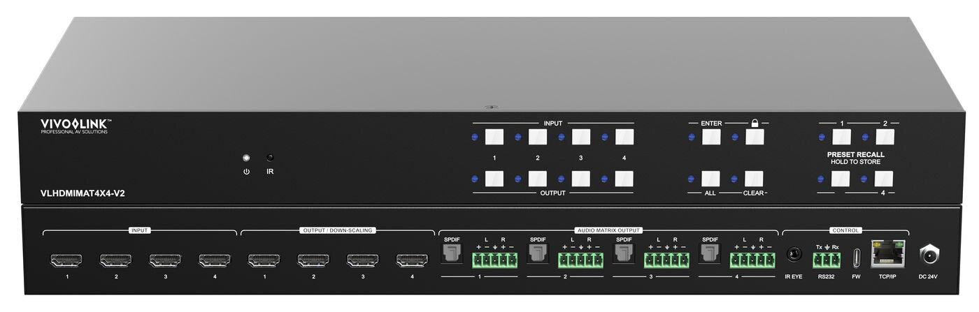 Vivolink HDMI 2.0 4x4, Matrix Fast switcher w/GUI and RS232 control