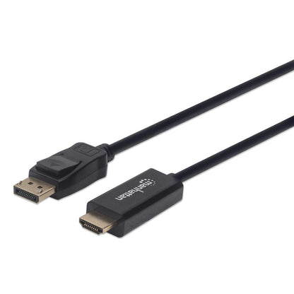 Manhattan DisplayPort 1.2 to HDMI Cable, 4K@60Hz, 1.8m, Male to Male, DP With Latch, Black, Not Bi-Directional, Three Year Warranty, Polybag