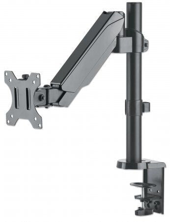 Manhattan TV & Monitor Mount, Desk, Full Motion (Gas Spring), 1 screen, Screen Sizes: 10-27", Black, Clamp or Grommet Assembly, VESA 75x75 to 100x100mm, Max 8kg, Lifetime Warranty