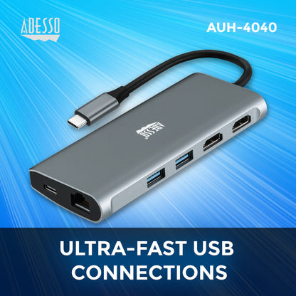 Adesso AUH-4040 laptop dock/port replicator Wired USB 3.2 Gen 1 (3.1 Gen 1) Type-C Grey