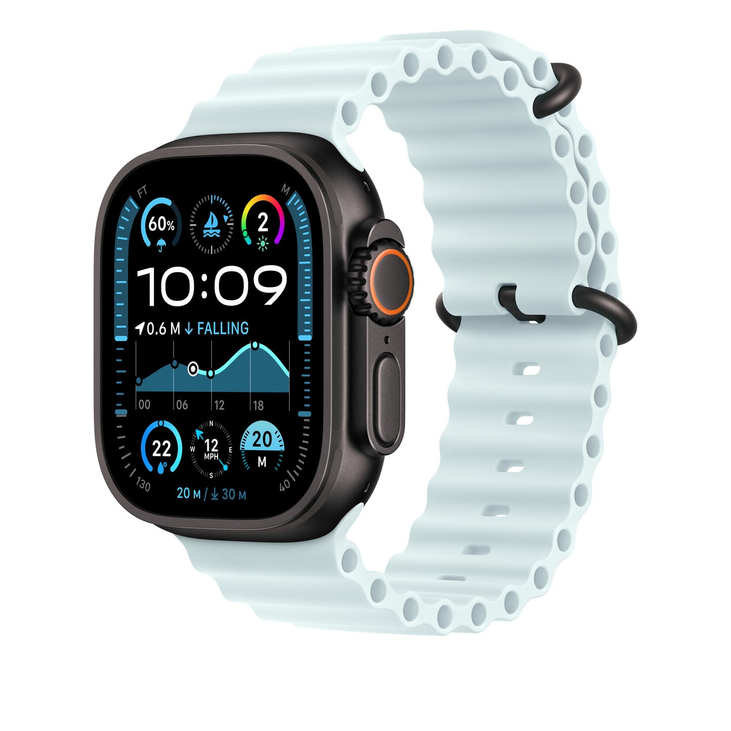 Apple 49mm Ice Blue Ocean Band - Black Titanium Finish