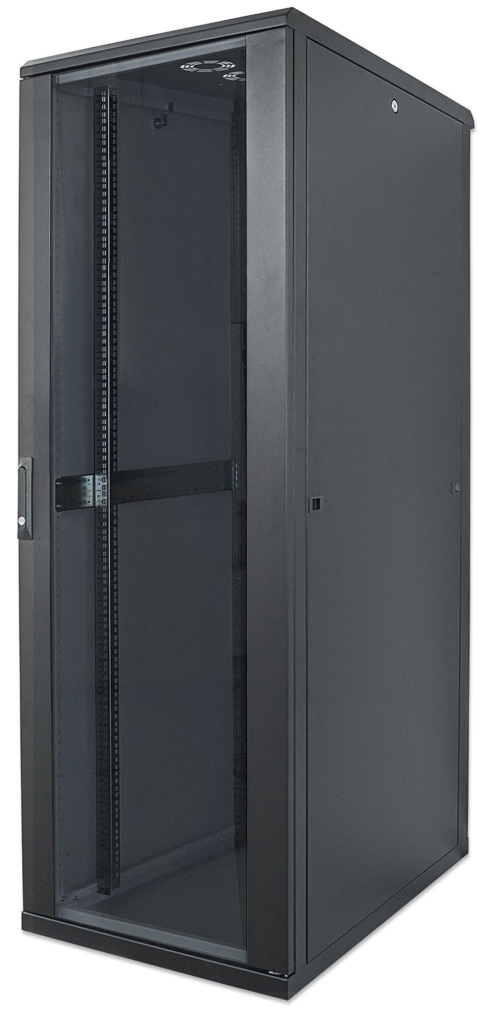 Intellinet 19" Network Cabinet - Free Standing, 36U, 800x800mm (width x depth), Black, Flatpack, Max 1500kg, Multi-Point Door Lock, One Lock Per Side Panel, Usable Depth 123 to 573mm, IP20 rated, Rack, Steel