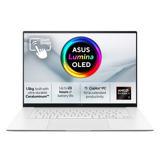 ASUS Zenbook S16 UM5606GA-SR040W Copilot+ PC AMD Ryzen™ AI 7 445 Laptop 40.6 cm (16") Touchscreen 3K 32 GB LPDDR5x-SDRAM 1 TB SSD Wi-Fi 7 (802.11be) Windows 11 Home White