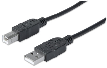Manhattan USB-A to USB-B Cable, 3m, USB 2.0, 480 Mbps, Hi-Speed USB, Black, Lifetime Warranty, Equivalent to USB2HAB3M