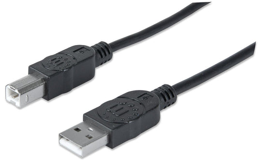 Manhattan USB-A to USB-B Cable, 3m, USB 2.0, 480 Mbps, Hi-Speed USB, Black, Lifetime Warranty, Equivalent to USB2HAB3M