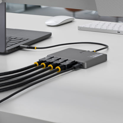 StarTech.com USB-C to Quad-Monitor Workstation Adapter, 4K 60Hz DisplayPort, 140W PD Passthrough for Laptop Charging, USB Port for Wireless Keyboard / Mouse, TAA