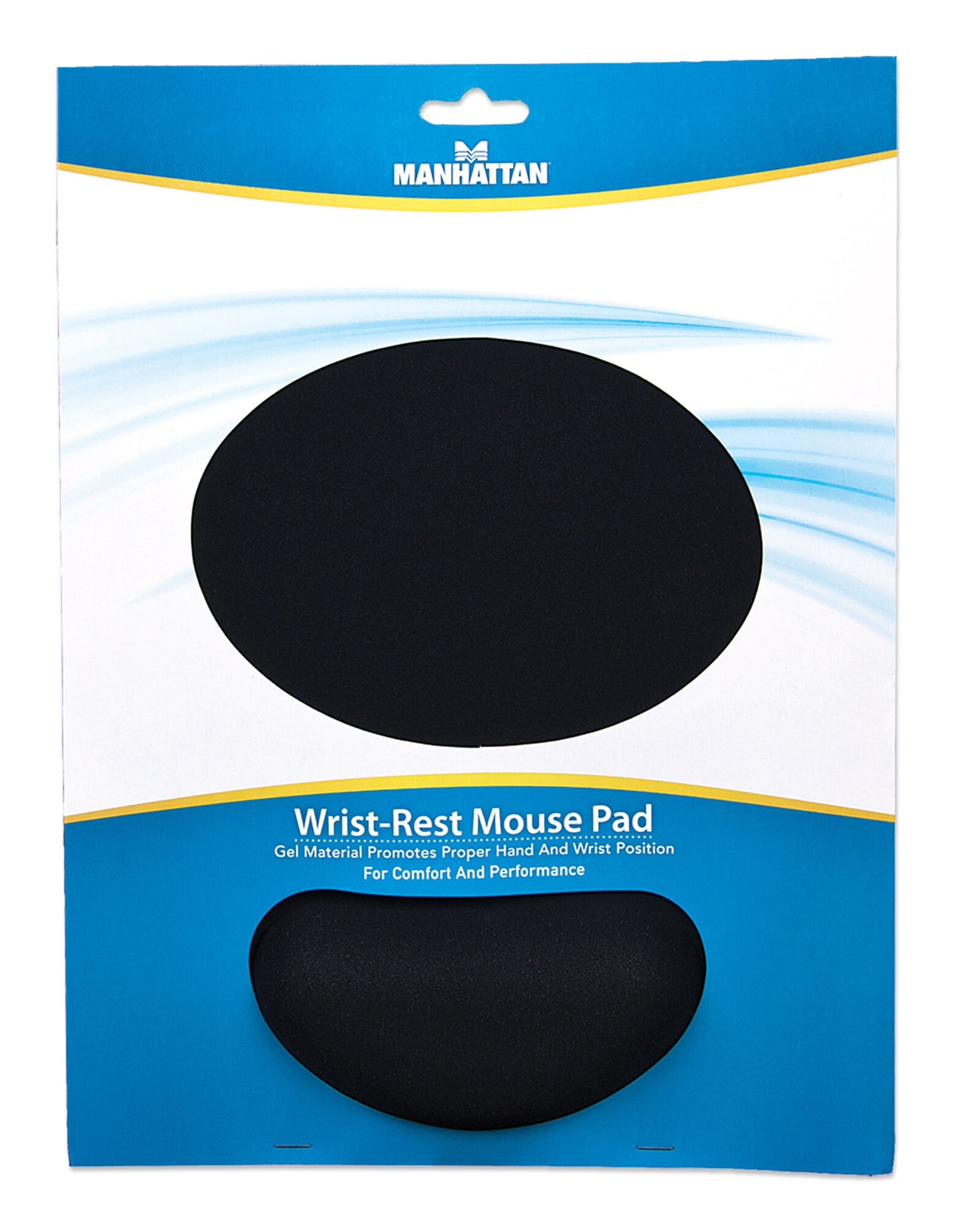 Manhattan Gel Material Promotes Proper Hand and Wrist Position, Water-resistant 240 x 200 mm (9.5 x 8 in.) Surface, Non-slip Rubber Base, Black