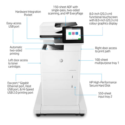 HP LaserJet Enterprise M635fht Multifunction Black and white Printer, Ethernet Only; Copier, Scanner