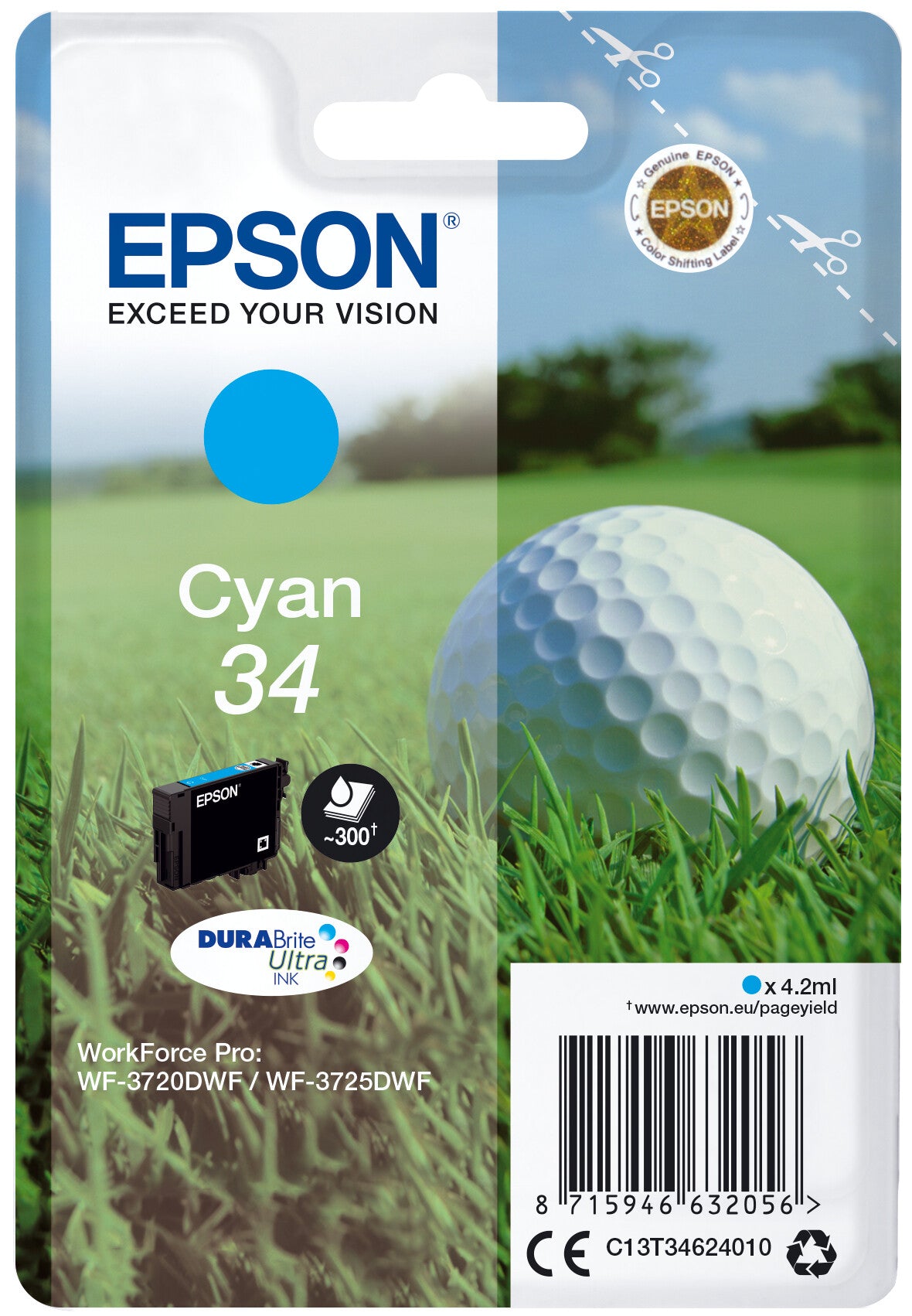 Epson Golf ball Singlepack Cyan 34 DURABrite Ultra Ink