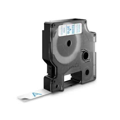 DYMO Authentic D1 Labels | Blue Print on White Tape | 12 mm x 7 m | Self-Adhesive Labels for LabelManager Label Makers | Made in Europe