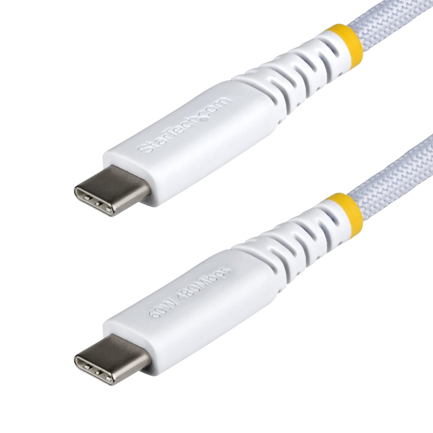 StarTech.com 1m (3ft) White USB-C Charging Cable, 60W (3A) PD, Dual-Layer Braided Nylon/TPE Jacket, Rugged USB C Charging Cord, USB 2.0 Laptop Charger Cable
