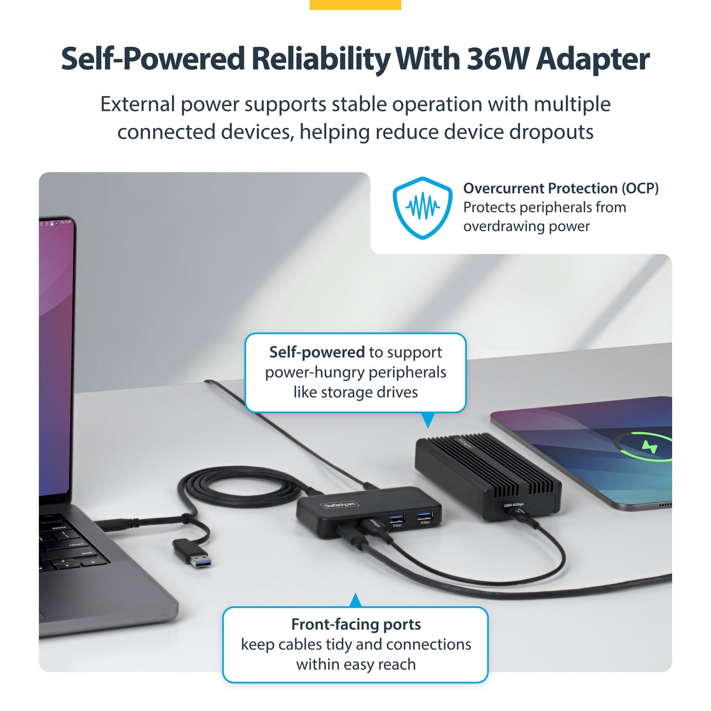 StarTech.com 4-Port USB-C and USB-A Hub, 5Gbps, Self-Powered, 2-in-1 USB-C and USB-A Host Cable, 1x USB-C and 3x USB-A (1x BC 1.2), 36W Power Adapter Included