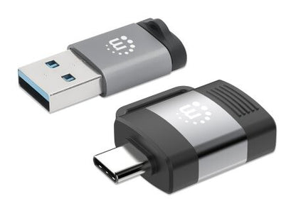 Manhattan 2-Piece USB-C/USB-A Adapter Set, USB 3.0 (aka USB 3.2 Gen 1), 5 Gbps, SuperSpeed USB, USB-C Male to USB-A Female and USB-C Female to USB-A Male, Black/Silver, Lifetime Warranty