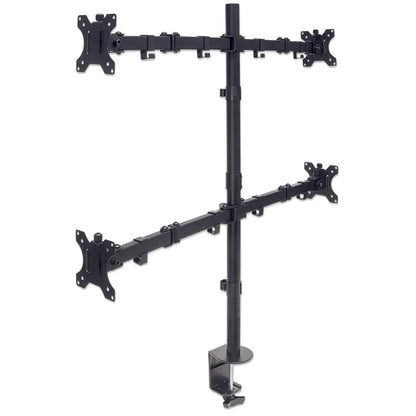 Manhattan Quad Desk Mount for TV & Monitors, For screens 10" to 27", Stand or Clamp Assembly, VESA compatibility: 75x75 and 100x100mm - check the dimensions of the four mounting holes on back of screen to ensure it fits, Max 8kg (each), Black, Bracket