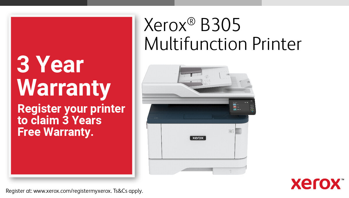 Xerox B305 A4 38ppm Wireless Duplex Copy/Print/Scan PS3 PCL5e/6 2 Trays 350 Sheets UK